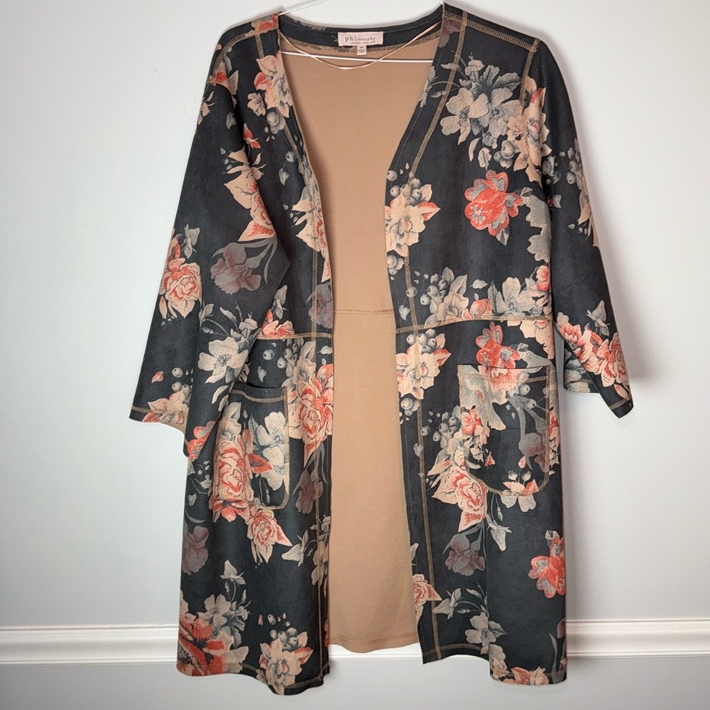 Philosophy Woman 2X faux leather floral coat